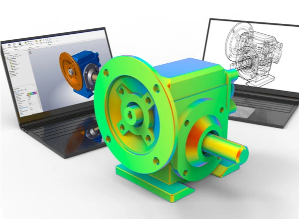 3D renderign - Gear reducer computer aided design analysis